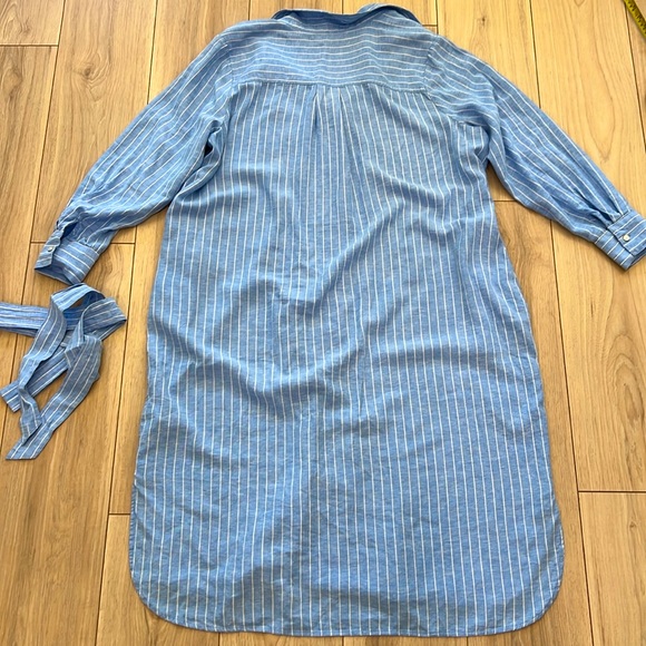 M&S Collection Blue Stripes Linen Blend Midi Shirt Dress - Picture 14 of 15